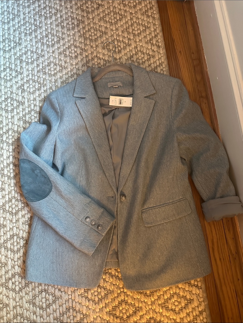 LOFT Women's Herringbone Blazer in Light Blue NWT